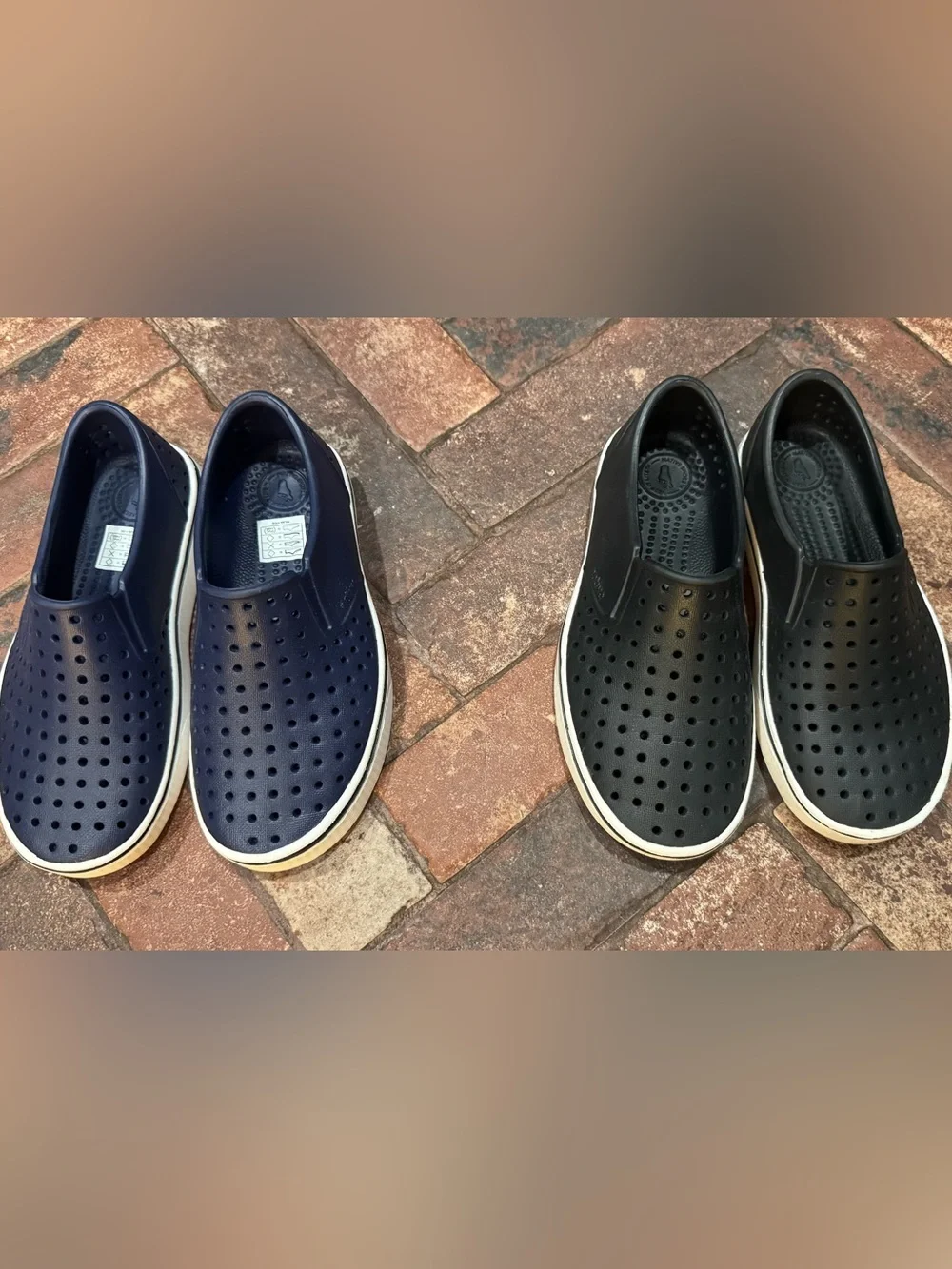 Native Miles kids’ Perforated Slip-On Shoes in Navy (NWOB) and Black(nearly new)
